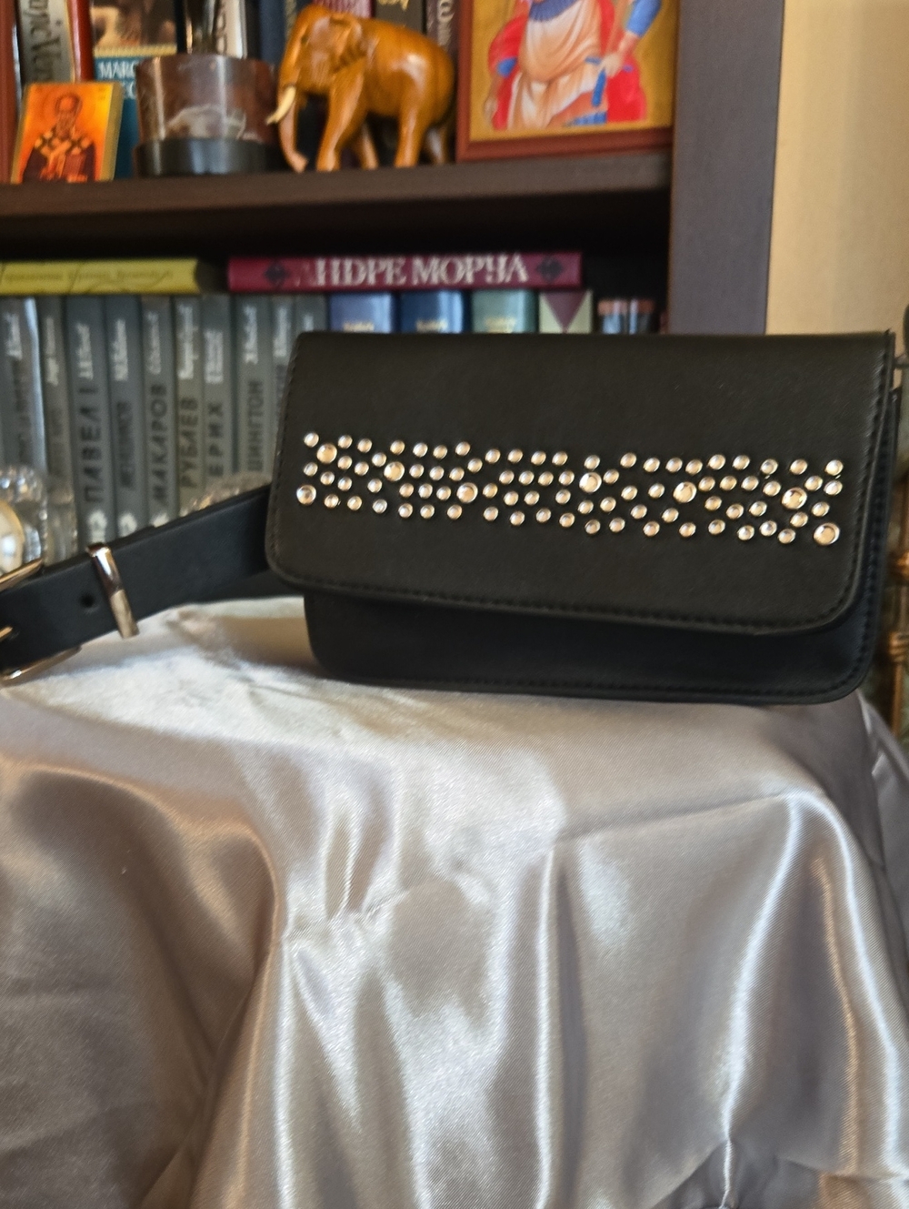Studded Bedazzel Black Belt Bag